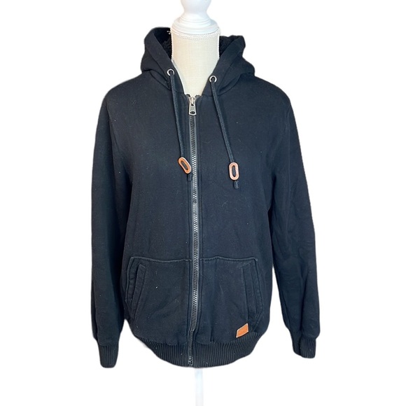 Buffalo David Bitton Zip Up Heavyweight Jacket Hoodie Black Mens Size M Sherpa - Picture 1 of 8